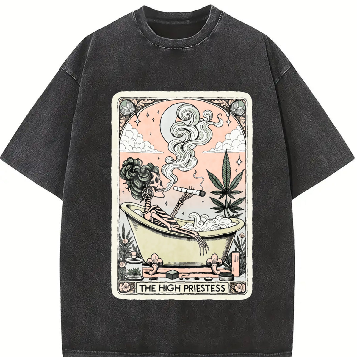Quick Delivery Tarot Card The High Priestess Mystic vintage washed oversized T-shirt in Black