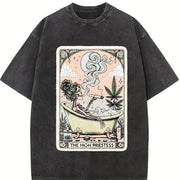 Quick Delivery Tarot Card The High Priestess Mystic vintage washed oversized T-shirt in Black