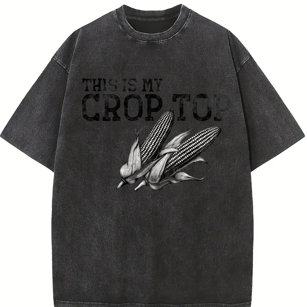 Retro This Is My Crop Distressed Vintage Washed T-Shirt in Black