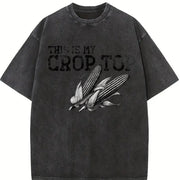 Retro This Is My Crop Distressed Vintage Washed T-Shirt in Black