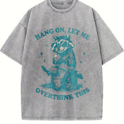 Retro Raccoon 90s Raccoon Hang On Vintage Washed T-Shirt in Gray