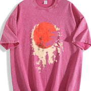 For Formal Urban Distressed Enthusiasts Vintage Washed T-Shirt in Red