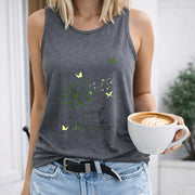 Just Breathe Letters and Dandelions Vest Women's Color Cotton Tank Top in Gray