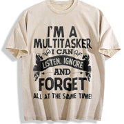 Sports with a Stylish Retro 'Forget' Vintage Washed T-Shirt in Beige