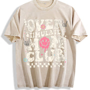Overstimulated Mom Club Distressed Vintage Washed T-Shirt in Beige