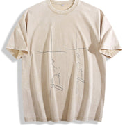 Minimal Line Art Vintage Washed T-Shirt in Beige