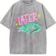 Later Gator After a While Crocodile Vintage Washed T-Shirt in Gray