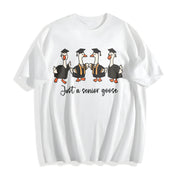 Preppy Graduation Goose Cotton T-Shirt in White
