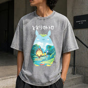 Ghibli Totoro Spirited Away Vintage Washed T-Shirt in Gray