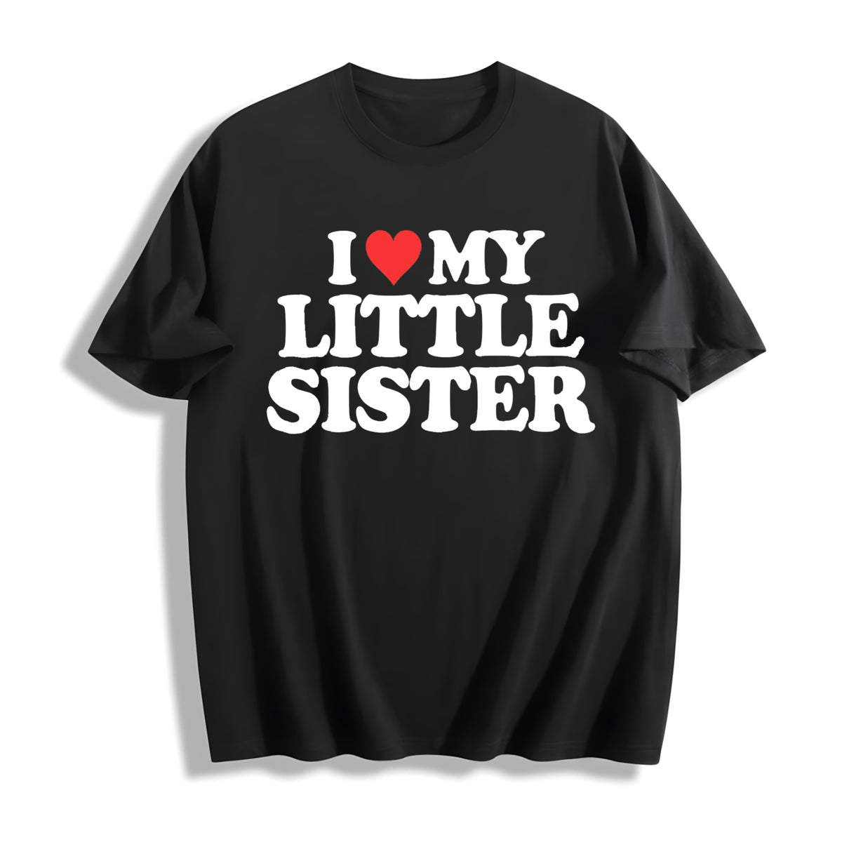 Made in USA I Love My Little Sister Cotton T-Shirt in Black