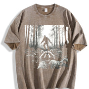 Raccoon Selfie with Sasquatch Bigfoot vintage washed oversized T-shirt in Brown