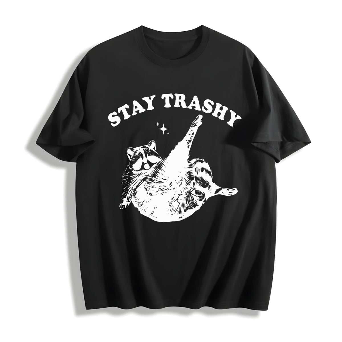 Stay Trashy Raccoon Cotton T-Shirt in Black