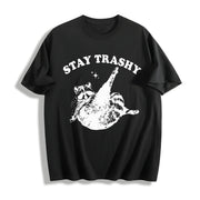 Stay Trashy Raccoon Cotton T-Shirt in Black