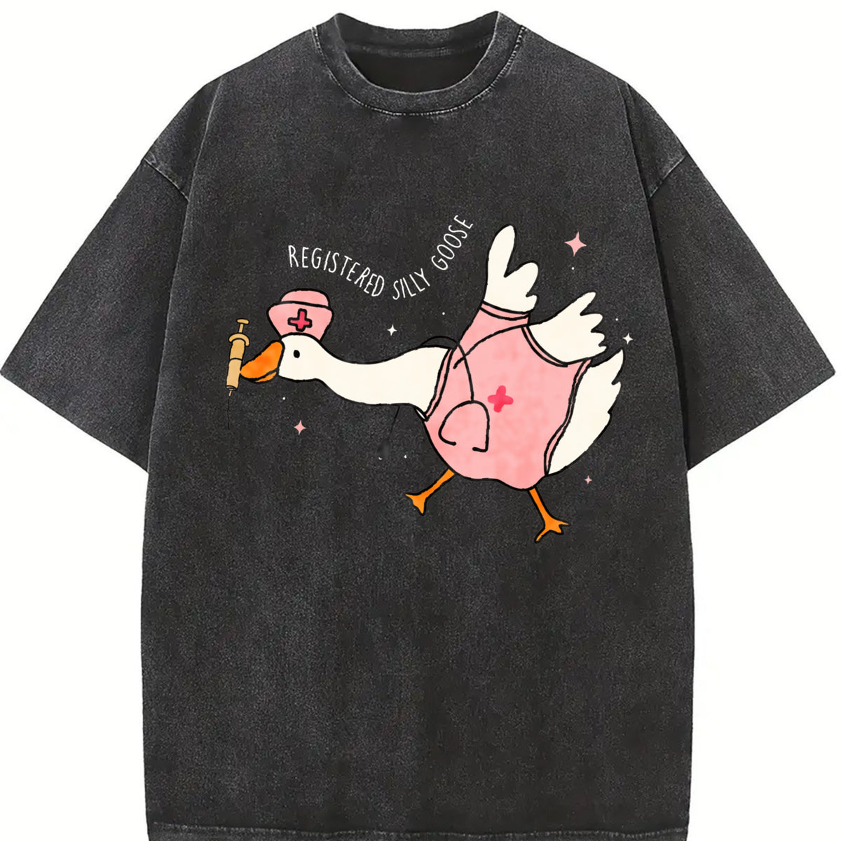 Registered Nurse Silly Goose Vintage Washed T-Shirt in Black