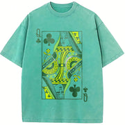 Queen of Clubs for St. Patrick's Day Vintage Washed T-Shirt in Blue