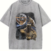Three Sloths 90s Retro Sloth Nature Moon Vintage Washed T-Shirt in Gray