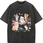 Cute Kitten Cat Lover Vintage Washed T-Shirt in Black