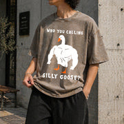 Silly Goose Gym Meme Vintage Washed T-Shirt in Brown