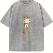 The Only Squat I'm Doin' Is Diddly Cowboy Frog vintage washed oversized T-shirt in Gray