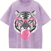 Tiger & Bubble Gum Long Sleeve Pullover vintage washed oversized T-shirt in Purple