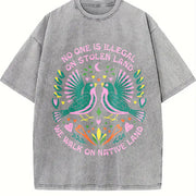No One Is Illegal on Stolen Land! Big Fan of Human Rights Vintage Washed T-Shirt in Gray