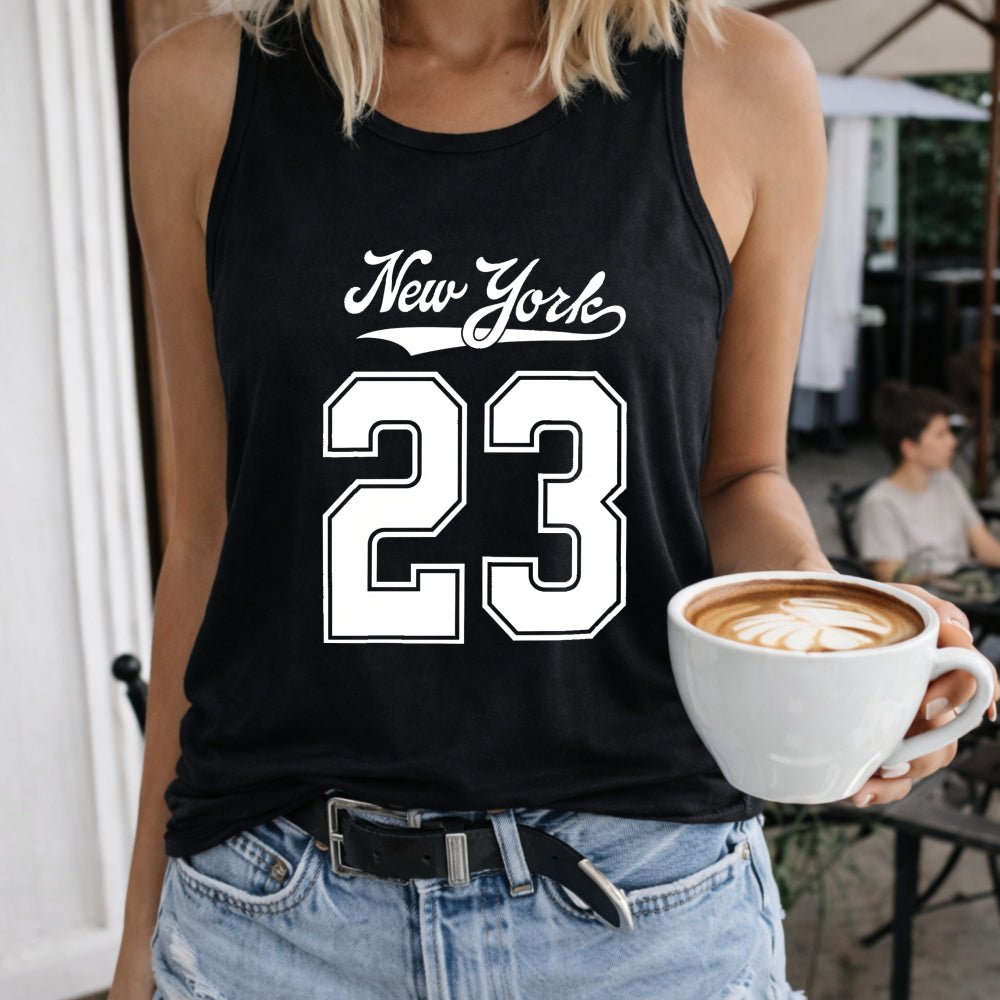 New York 23 Crew-neck Sleeveless Vest Outdoor Women's Color Cotton Tank Top in Black
