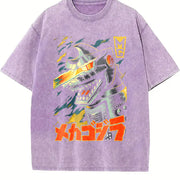 Godzilla 2026 New Hot Godzilla Monster Old 3Vintage Loose vintage washed oversized T-shirt in Purple