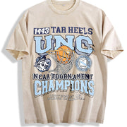 UNC Tar Heels 1993 Basketball Champions Retro Street White Vintage Washed T-Shirt in Beige