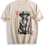 Western Valentine Cowgirl Queen of Hearts Card vintage washed oversized T-shirt in Beige