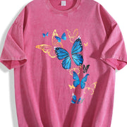 Elegant Blue Butterfly for Nature Enthusiasts vintage washed oversized T-shirt in Red