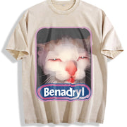 Benadryl Meme Cat vintage washed oversized T-shirt in Beige