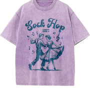Retro Sock Hop 1950s Dancing Vintage Washed T-Shirt in Purple