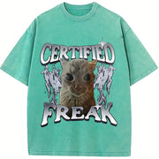 Certified Freak Cat Meme Vintage Washed T-Shirt in Blue