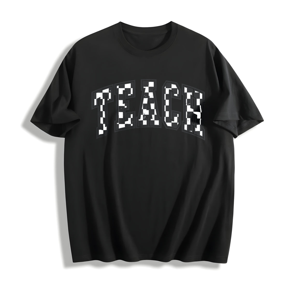 Checkered Teacher for Teacher Cotton T-Shirt in Black