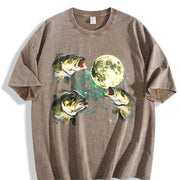 Bass Fishing Moon Retro Largemouth Fish Vintage Washed T-Shirt in Brown