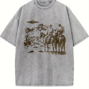 Cowboy UFO 90s Western Alien Vintage Washed T-Shirt in Gray
