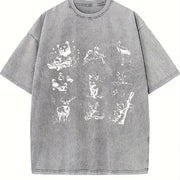 Forest Animals 90s Tattoo Vintage Washed T-Shirt in Gray