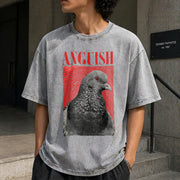 Anguish Bird Retro Vintage Washed T-Shirt in Gray