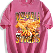 Mozzarella Sticks Retro Food Lover Gag Vintage Washed T-Shirt in Red