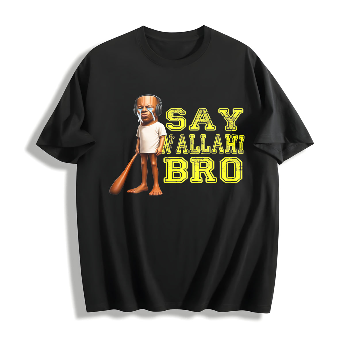 Premium Tung Speed Brainrot Say Wallahi Bro Meme Cotton T-Shirt in Black