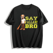 Premium Tung Speed Brainrot Say Wallahi Bro Meme Cotton T-Shirt in Black