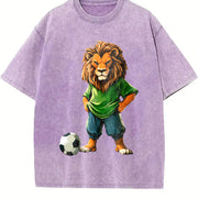 Lion Soccer Player Vintage Washed T-Shirt in Purple