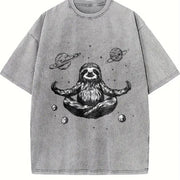 Retro Sloth in a Zen Meditation Vintage Washed T-Shirt in Gray