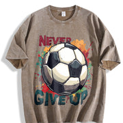 Never Give Up Soccer Vintage Washed T-Shirt in Brown