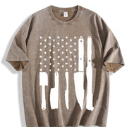 Chef Kitchen Utensils American Flag Vintage Washed T-Shirt in Brown