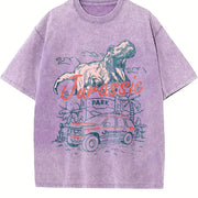 Jurassic Park Logo Dinosaur T-rex Vintage Washed T-Shirt in Purple