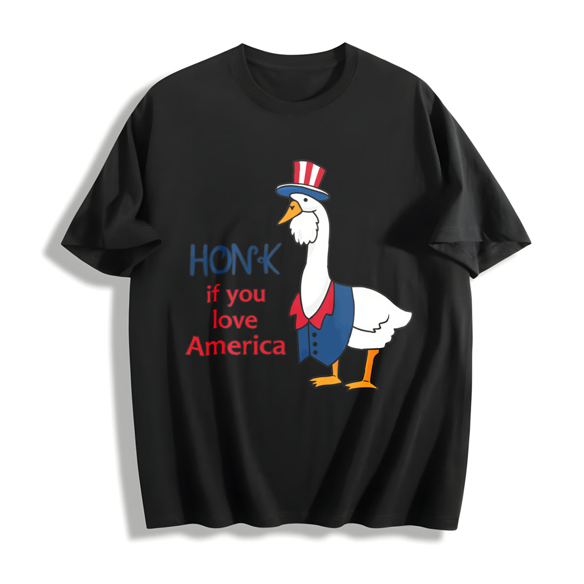 Embroidered Silly Goose America Cotton T-Shirt in Black