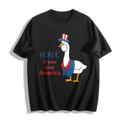 Embroidered Silly Goose America Cotton T-Shirt in Black