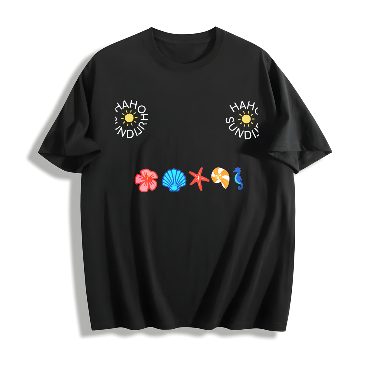 Coastal Icons Embroidered Cotton T-Shirt in Black