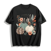 Boho Pumpkins Fall Cotton T-Shirt in Black